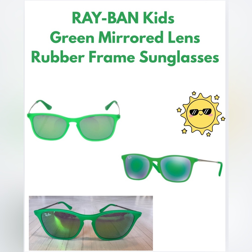 RAY-BAN KIDS Unisex Green Mirrored Lens Rubber Frame Sunglasses – (Retired)